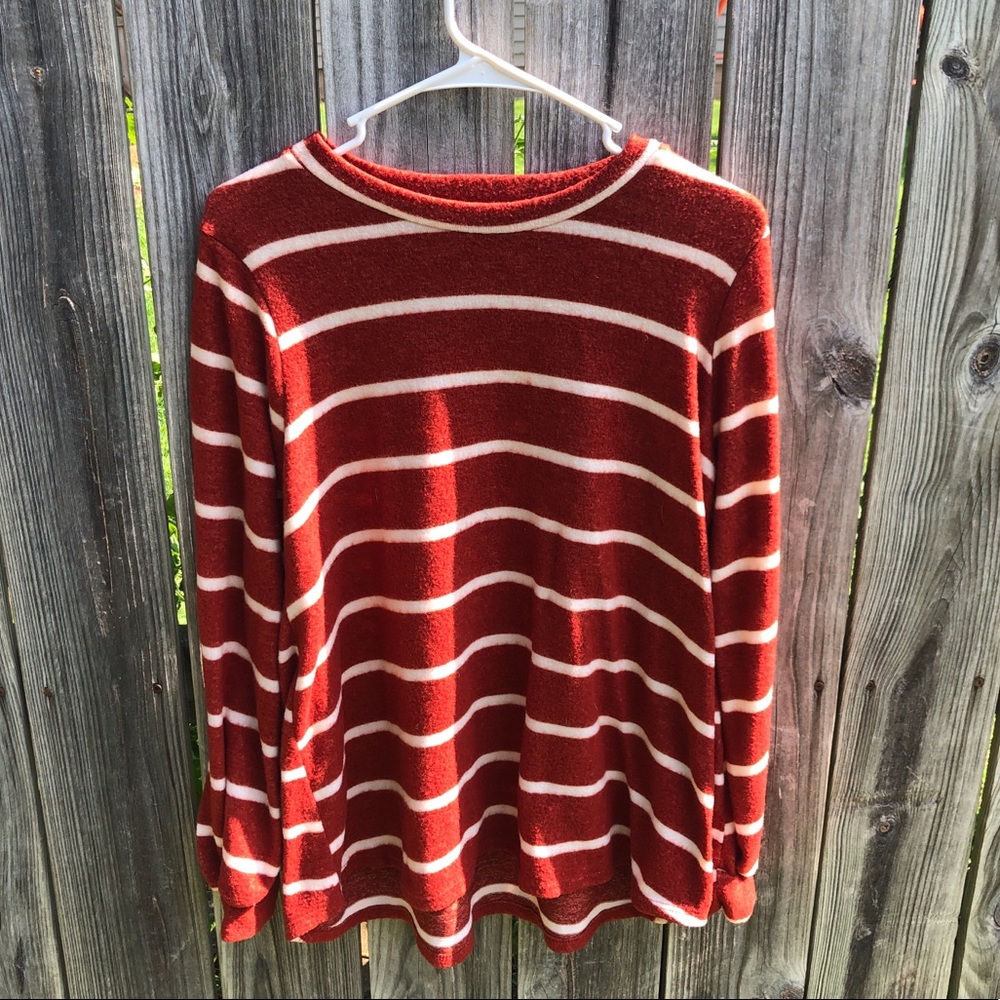 Perfect Peach Red & White Striped Long Sleeve Top